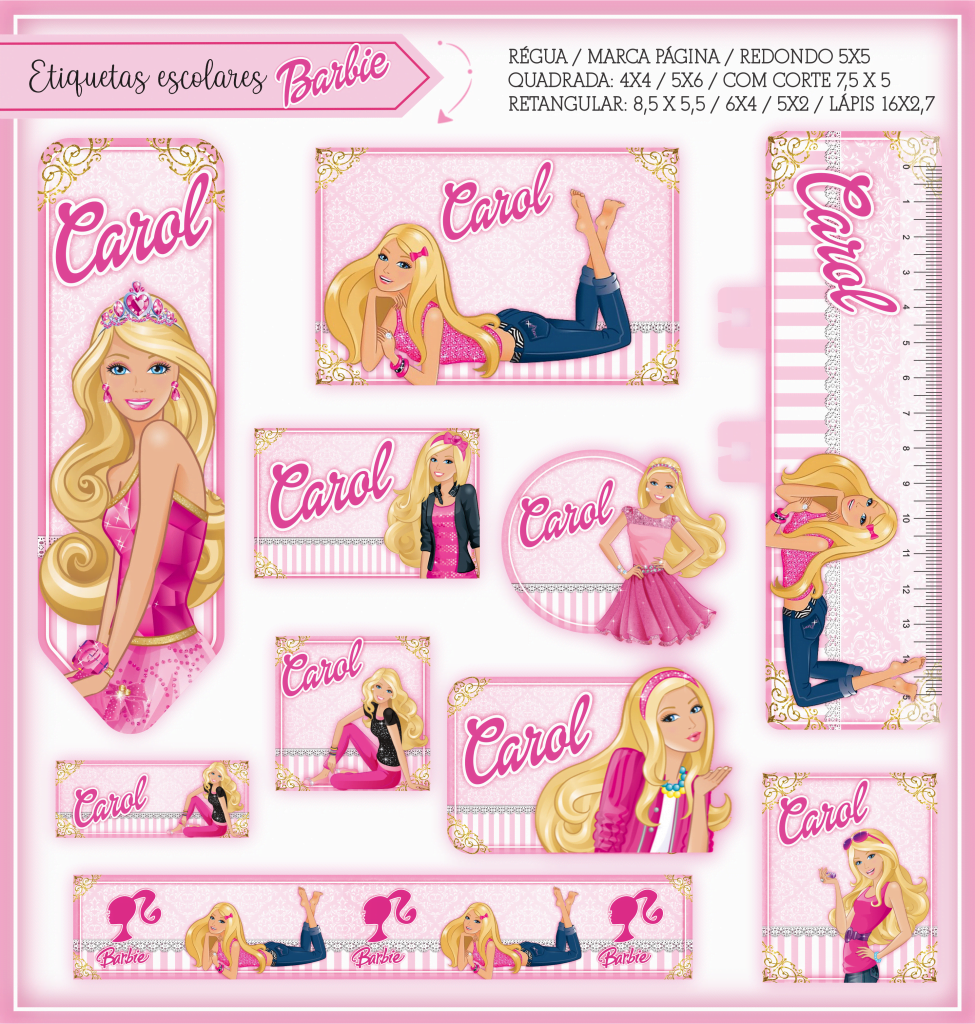 Etiqueta Escolar Tema Barbie Arquivo Digital Ello Criativo 6407