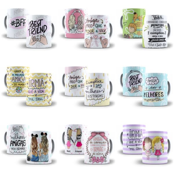 100 Artes Caneca Dia do Amigo Amizade Sublimação Png