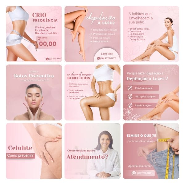 Modelos Canva Estética Beleza 3.0 60 Templates Editáveis + Bônus - Imagem 3