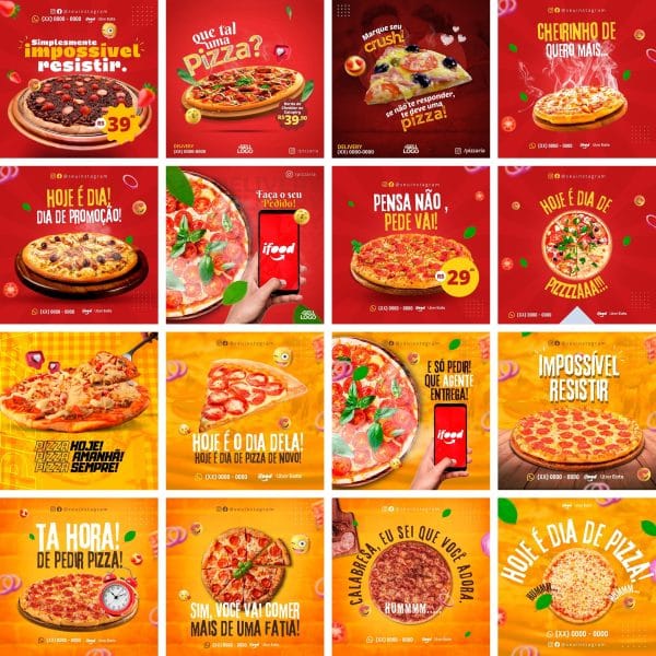 Modelos Canva Pizzaria Pizza 30 Templates Editáveis + Bônus