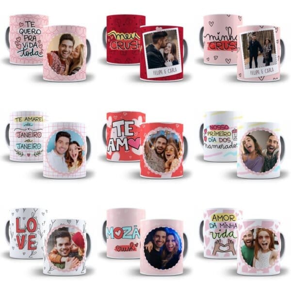 20 Estampas Caneca Dia dos Namorados Editável em Corel CDR