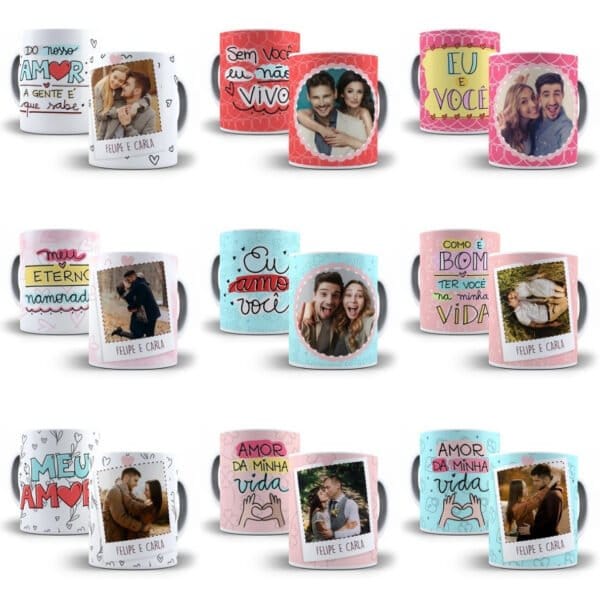20 Estampas Caneca Dia dos Namorados Editável em Corel CDR