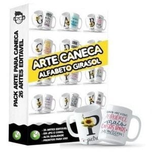 26 Artes Para Caneca Alfabeto Girassol Editável Em Corel