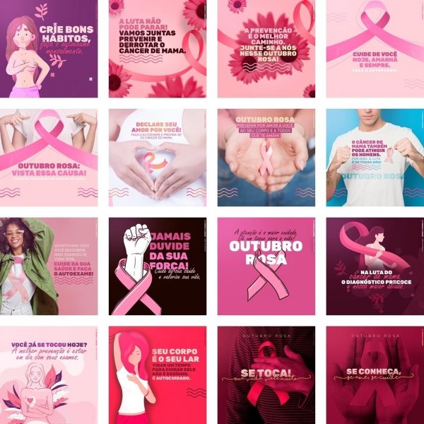 80 Post Templates Modelos Outubro Rosa Social Media Feed