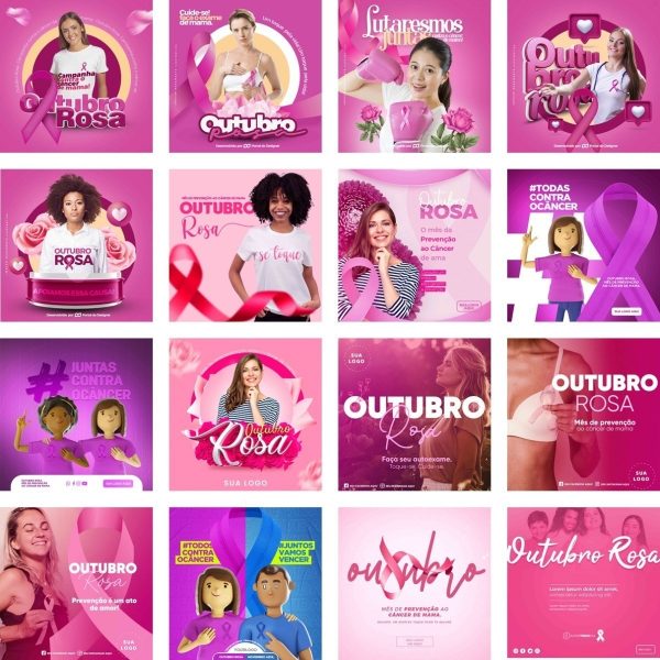 80 Post Templates Modelos Outubro Rosa Social Media Feed