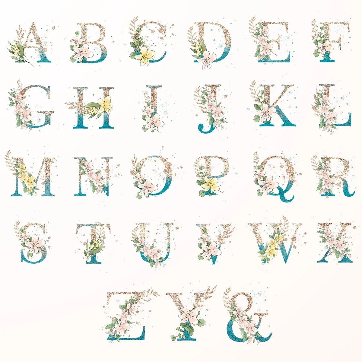 Alfabeto Floral Glitter Png Para Personalizados Artesanato 1 Alfabeto Floral Glitter Png Para Personalizados Artesanato