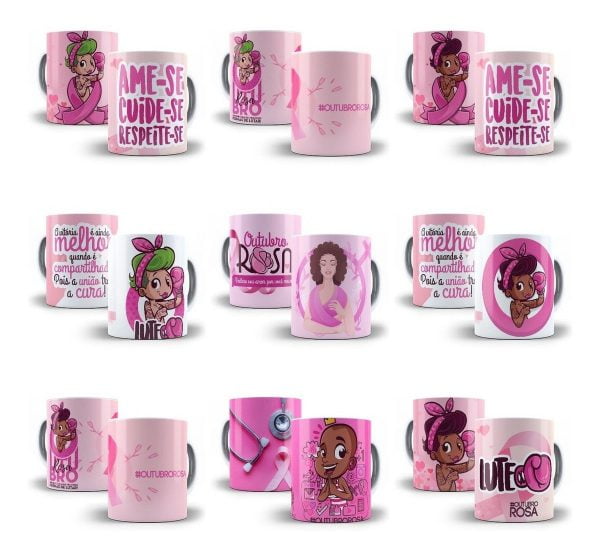 Artes Caneca Outubro Rosa 14 Estampas Psd Editavel + Mockup