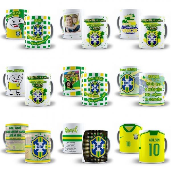 Estampa Caneca Copa Do Mundo Qatar Brasil Editável Em Corel