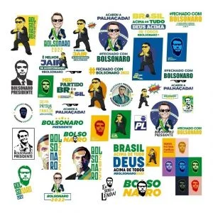 Uma coleção de artes digitais com ilustrações políticas e frases em fundo branco.