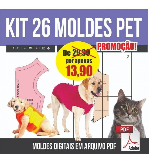 Kit 26 Moldes Pet Cães E Gatos Roupas + Modelagem Cirúrgica