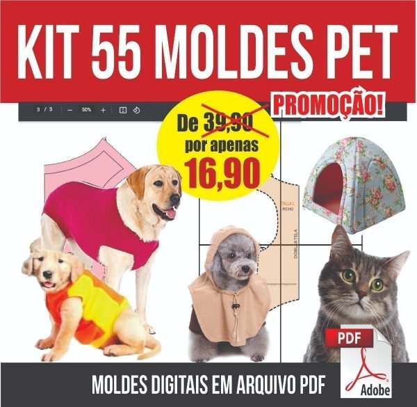 Kit 55 Moldes Roupas Pet Cães E Gatos + Modelagem Cirúrgica