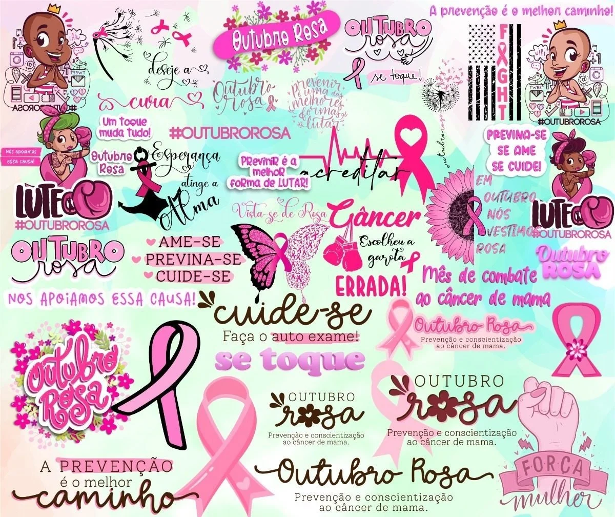 Kit Arquivo Lettering Frases Outubro Rosa Mulheres Png