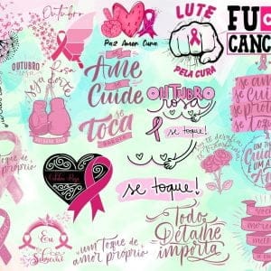 Kit Arquivo Lettering Frases Outubro Rosa Mulheres Png