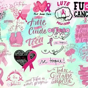Kit Arquivo Lettering Frases Outubro Rosa Mulheres Png