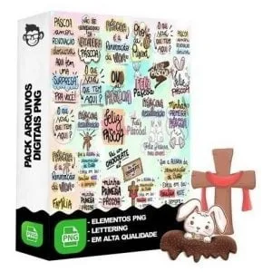 Kit Arquivo Lettering Frases Pascoa Chocolate Coelhinho Png