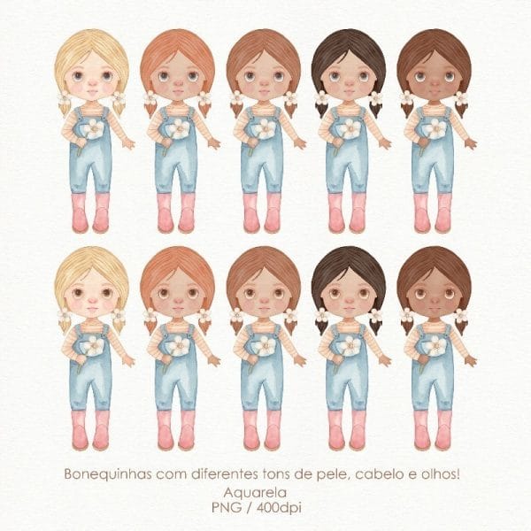 Kit Digital Aquarela Fazenda Animais Menininha Fofa Cute Png