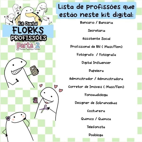 Kit Digital Flork Profissões 2 Secretária Bancária Papelaria