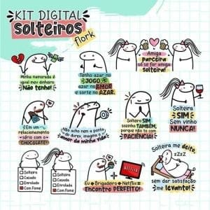 Kit Digital Flork Solteiros Artes Frases E Ilustrações Png