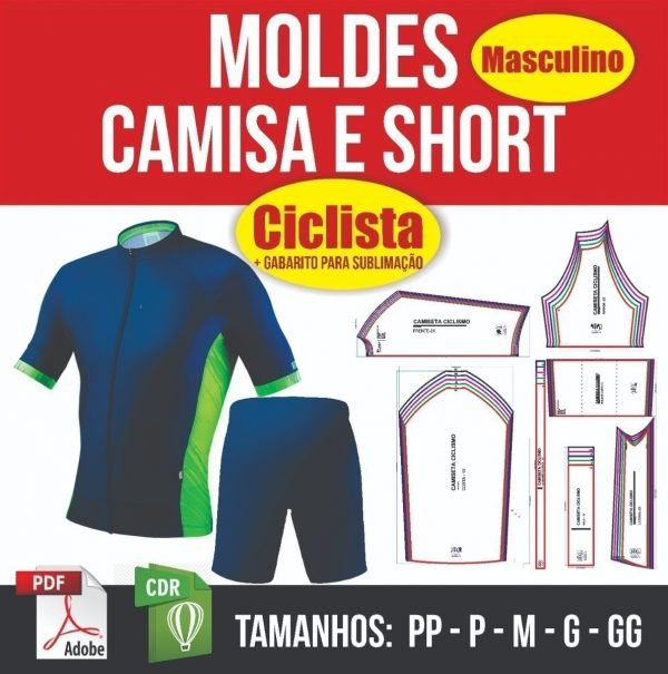 Kit Moldes Modelagem Camisa E Short Masculino Para Ciclista