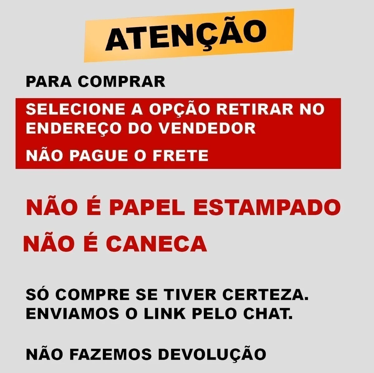 Arte digital com texto informativo sobre compra, frete, produto virtual e regras.