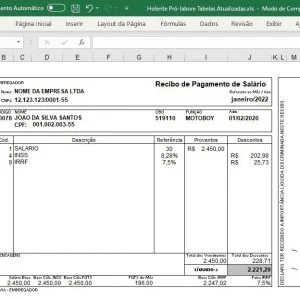 Modelo Pró-labore Contracheque Tabelas Inss Irrf Atualizadas