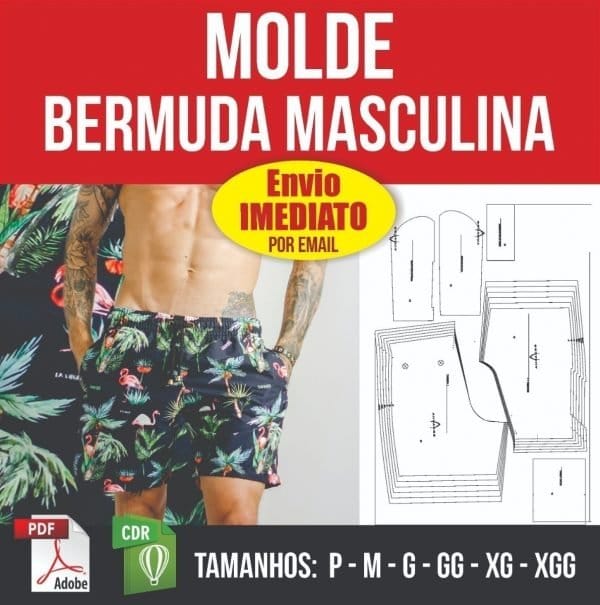 Molde Bermuda Masculina P Ao Xgg Em Pdf E Corel - Digital