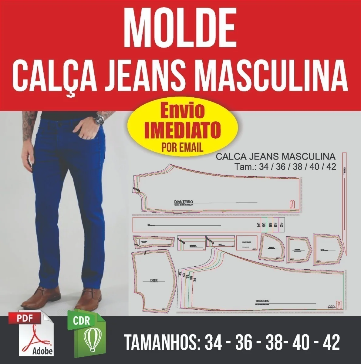 Molde Calça Jeans Trad. Masculina - Modelagem Em Pdf E Corel 1 Molde Calça Jeans Trad. Masculina - Modelagem Em Pdf E Corel