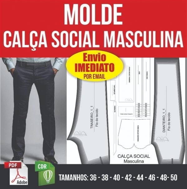 Molde Calça Social Masculina (envio Por Email) - Pdf E Corel