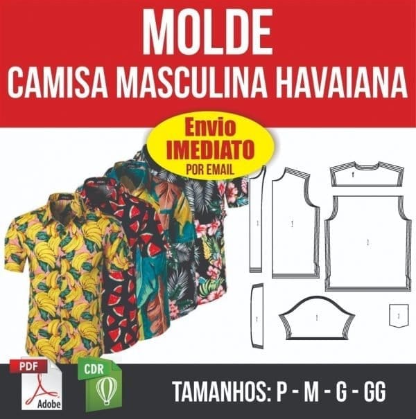 Molde Camisa Manga Curta Masculina Estilo Havaiana Modelagem