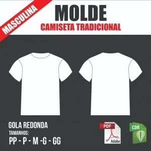 Molde Camiseta Tradicional Masculina, Gola Redonda
