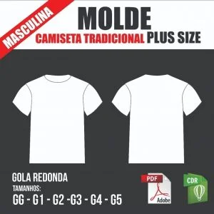 Molde Camiseta Tradicional Masculina, Plus Size