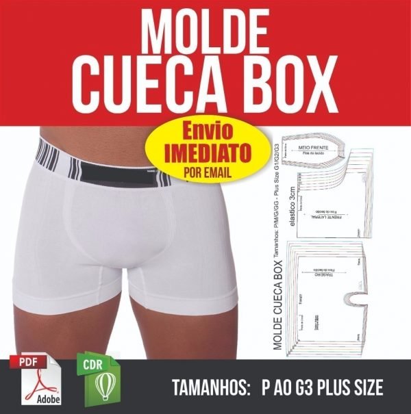 Molde Cueca Box P Ao G3 Plus Size Arquivo Digital Pdf Corel