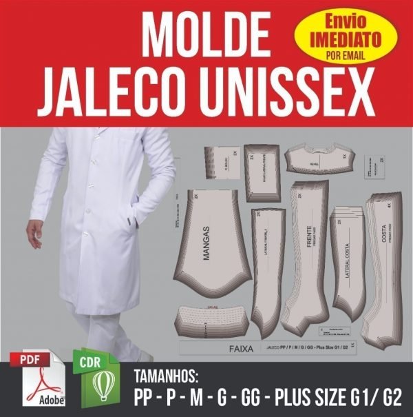 Molde Jaleco Unissex Modelagem Pp Ao Plus Size G2 Em Pdf