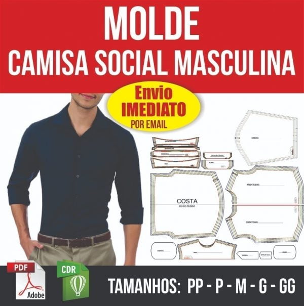 Molde Modelagem Camisa Social Masculina Manga Longa Digital