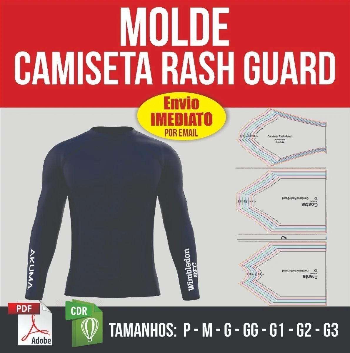 Molde Modelagem Roupa Camiseta Rash Guard Masculina Digital