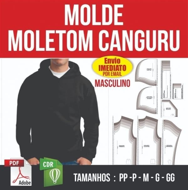 Molde Moletom Canguru Masculino - Modelagem Profissional Pdf