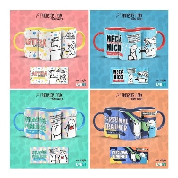 Pack Artes Caneca Bento Flork Profissões Memes Arquivos V4