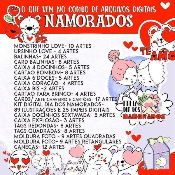 Pack Dia Dos Namorados Tag Caixa Moldura Cartão Balinha Bis