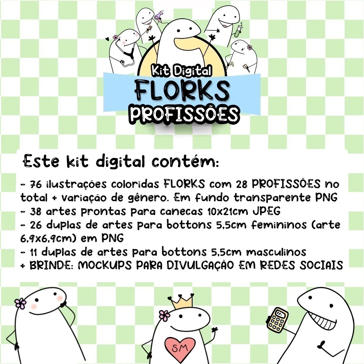 Pack Digital + 200 Arquivos Flork Profissões Figuras Frases