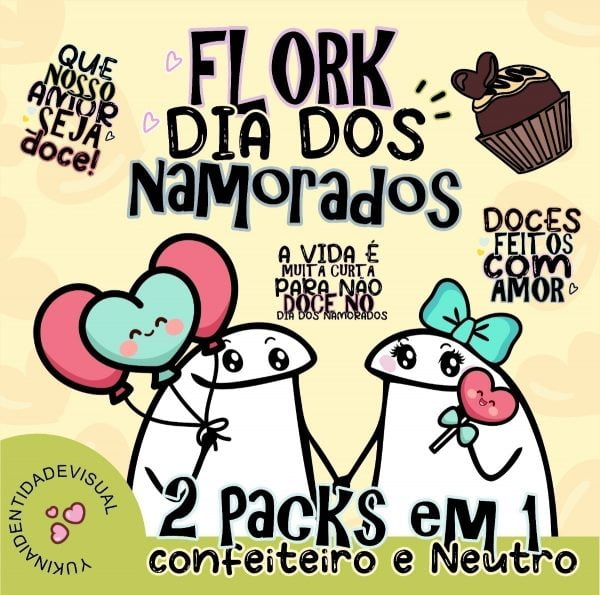 Pack Flork Dia Dos Namorados Frases Neutro E Confeiteiro Png