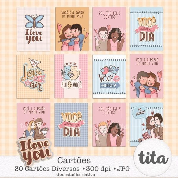 Pack Namorados I Love You Combo Ilustrações Papéis Artes Png