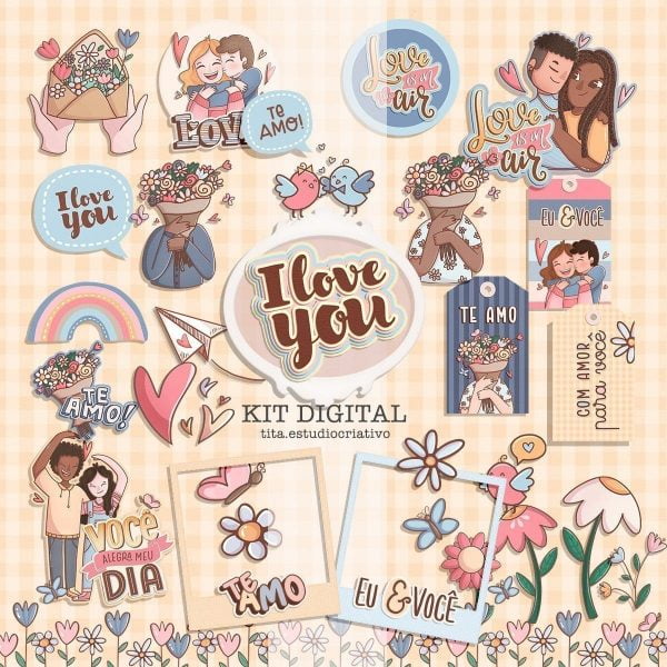 Pack Namorados I Love You Combo Ilustrações Papéis Artes Png