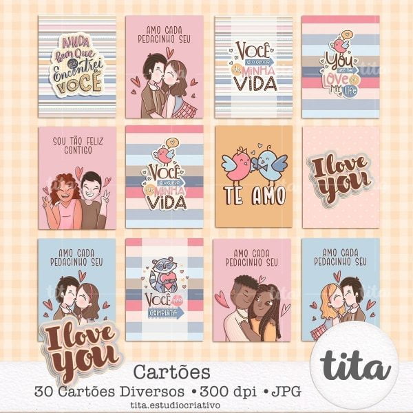 Pack Namorados I Love You Combo Ilustrações Papéis Artes Png