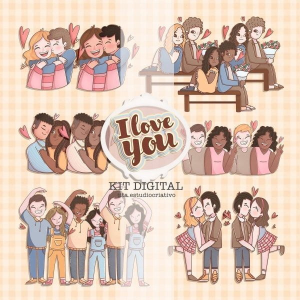 Pack Namorados I Love You Combo Ilustrações Papéis Artes Png