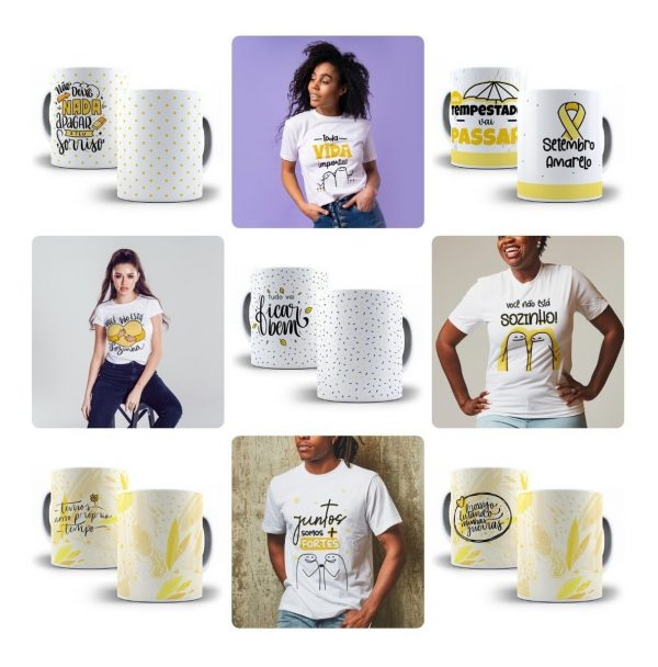 Pacote Estampas Caneca Flork Sublimação Setembro Amarelo Png