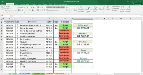 Planilha Controle Financeiro Com Aviso De Vencimento