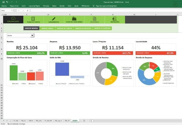 Planilha Fluxo Caixa Plano Contas Lançamentos Relatórios