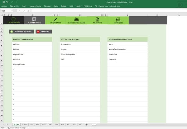 Planilha Fluxo Caixa Plano Contas Lançamentos Relatórios