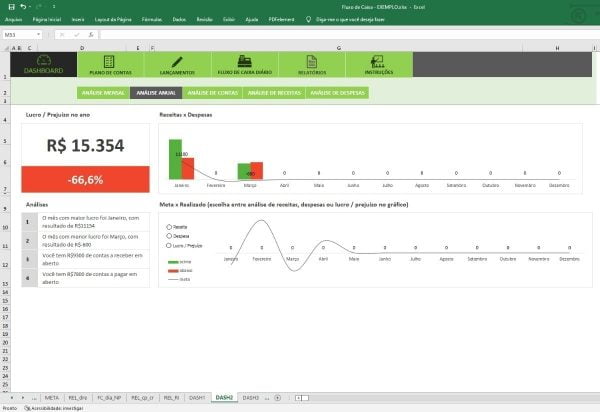 Planilha Fluxo Caixa Plano Contas Lançamentos Relatórios