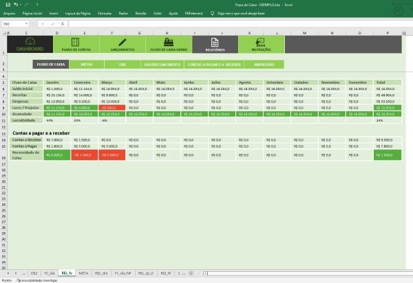 Planilha Fluxo Caixa Plano Contas Lançamentos Relatórios